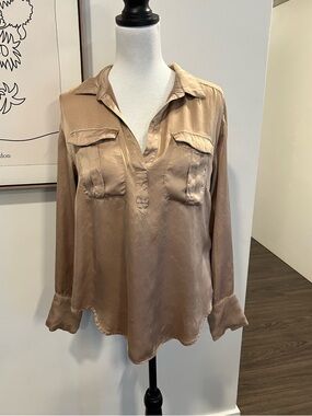 Anthropologie Satin Utility Open Back Shirt